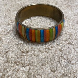 Vintage Mosaic Inlay Brass Bangle Bracelet Shell